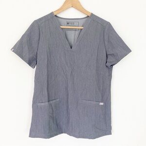 Figs Short Sleeve V-Neck Scrub Top in Heather Gray